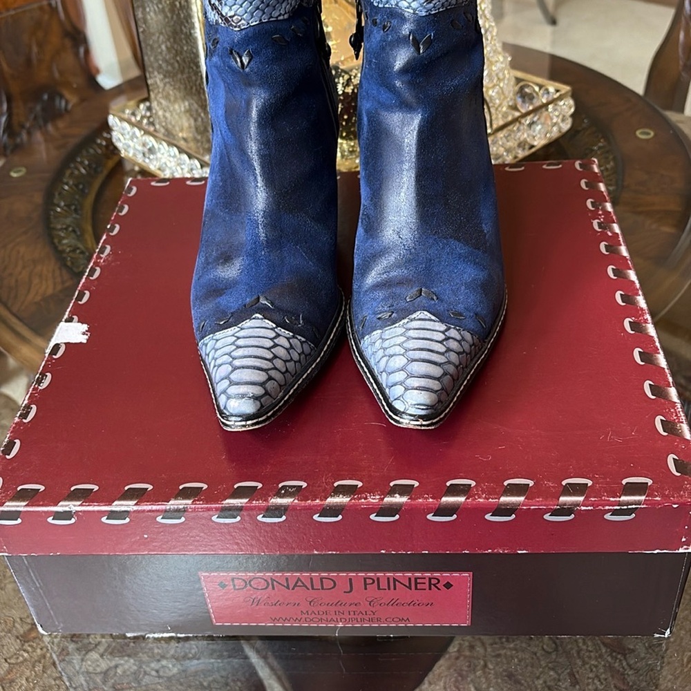Donald J. Pliner Blue and Gray Ankle Booties with Western Flair